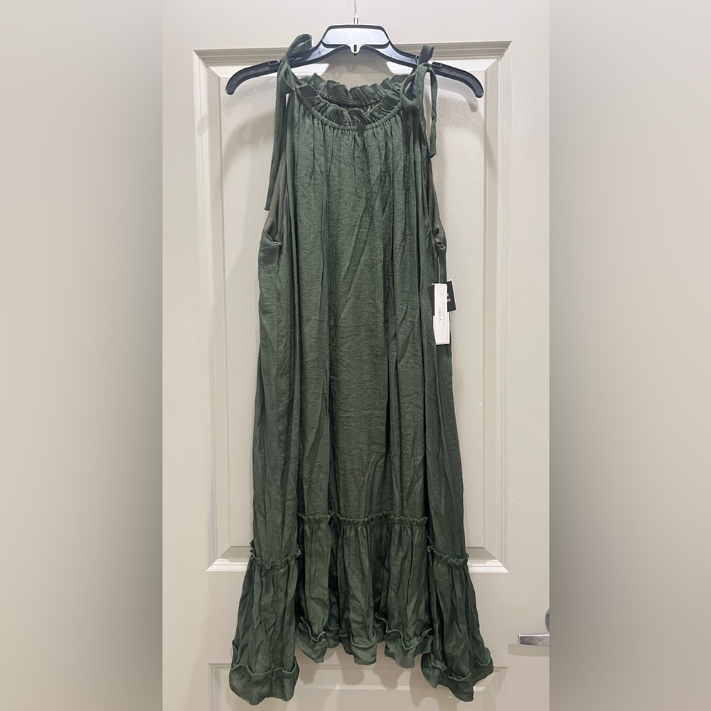 Signature by Robbie Bee Olive Gauze Maxi Dress XL Boho Tie Straps NWT